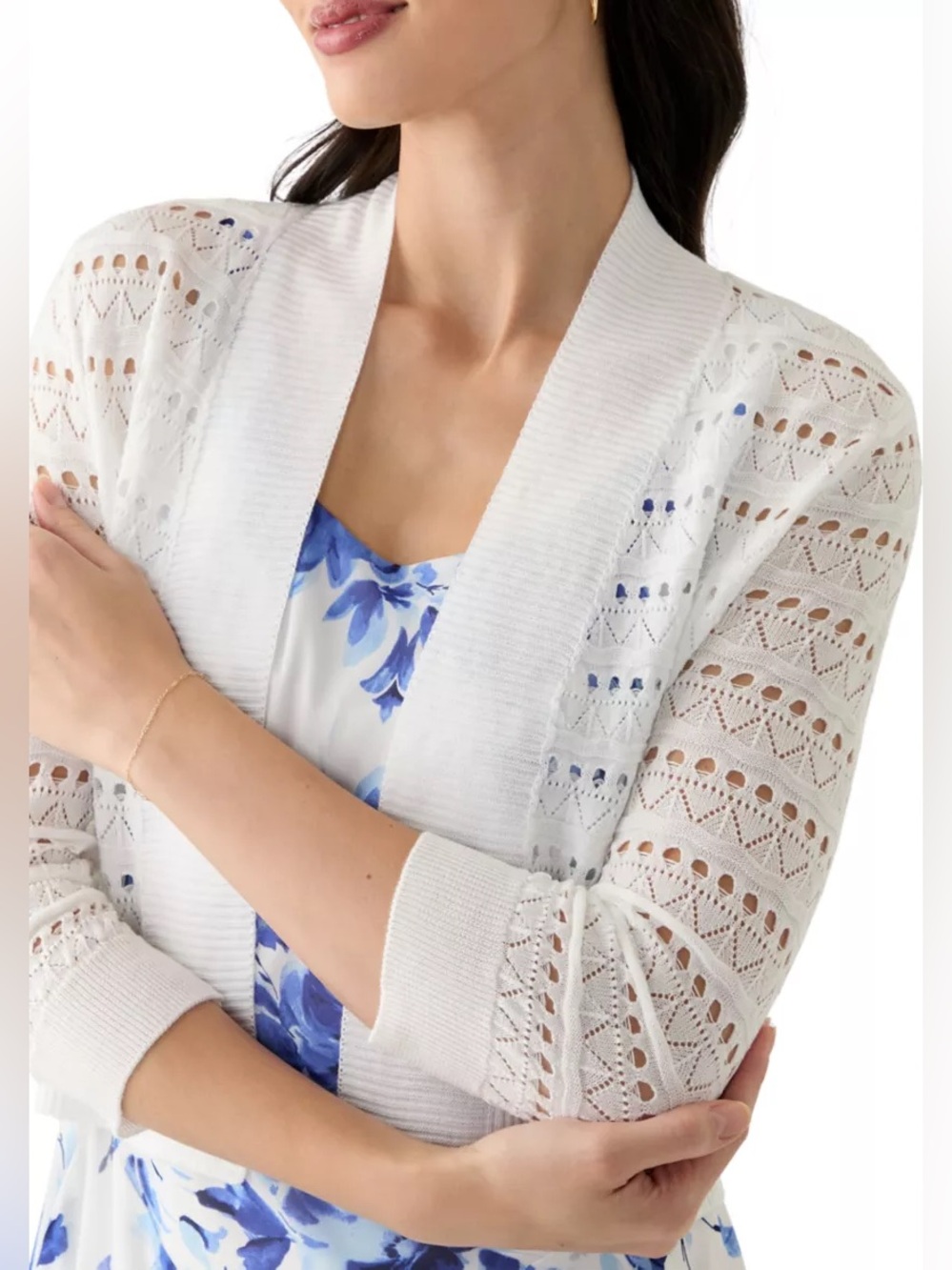 Perceptions White Open-Knit Shrug Cardigan